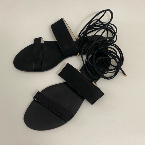 RAYE Black Ankle Wrap Womens Sandals Size 10 Flat - Picture 1 of 10